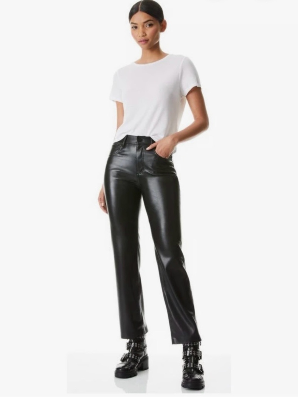Alice + Olivia AMAZING VEGAN LEATHER BOYFRIEND PANT black size 25
